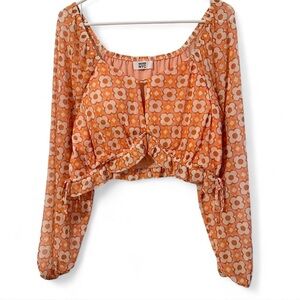 Madden NYC Women's Orange Floral Long Sleeve Blouse